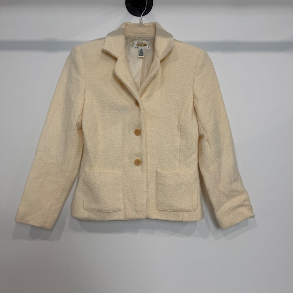 Talbots Petites Cream Wool Blend 3-Button Blazer Jacket Ivory Size 4P